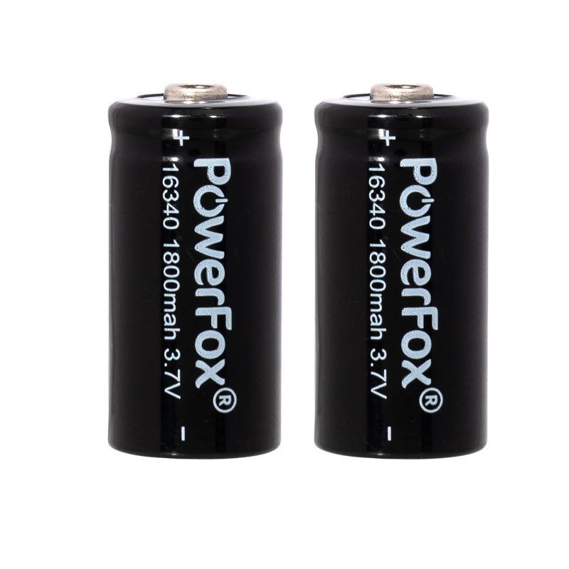 Zwei PowerFox 16340 Akkus für kompakte Laserpointer