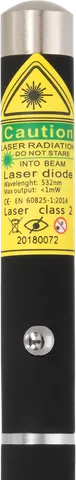 Grüner Laserpointer X1 – Nahaufnahme des Warnetiketts mit der Laserklasse