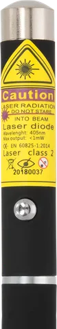 Violetter Laserpointer Z1 – Nahaufnahme des Warnetiketts mit der Laserklasse